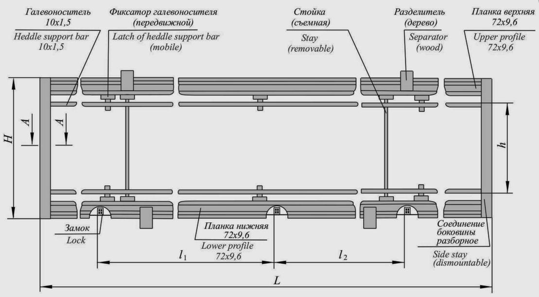 Heddle frame for weaving machines STB (type I) with heddle support bar 10x1,5 mm